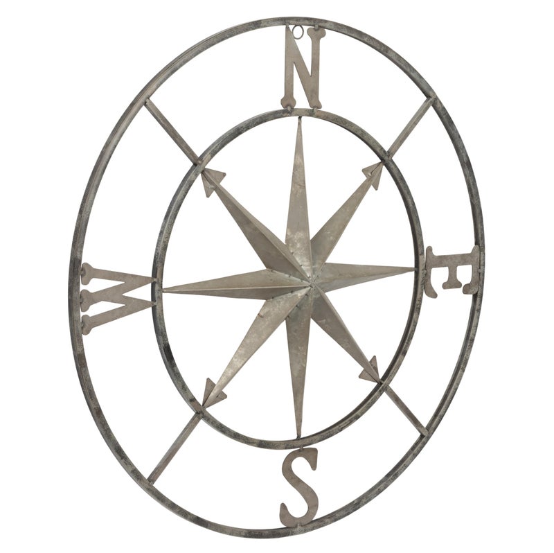 Creative Co-Op Distressed Decorative Metal Compass Wall DÃ©cor, Antiqued Iron, 30" Round - Image 1